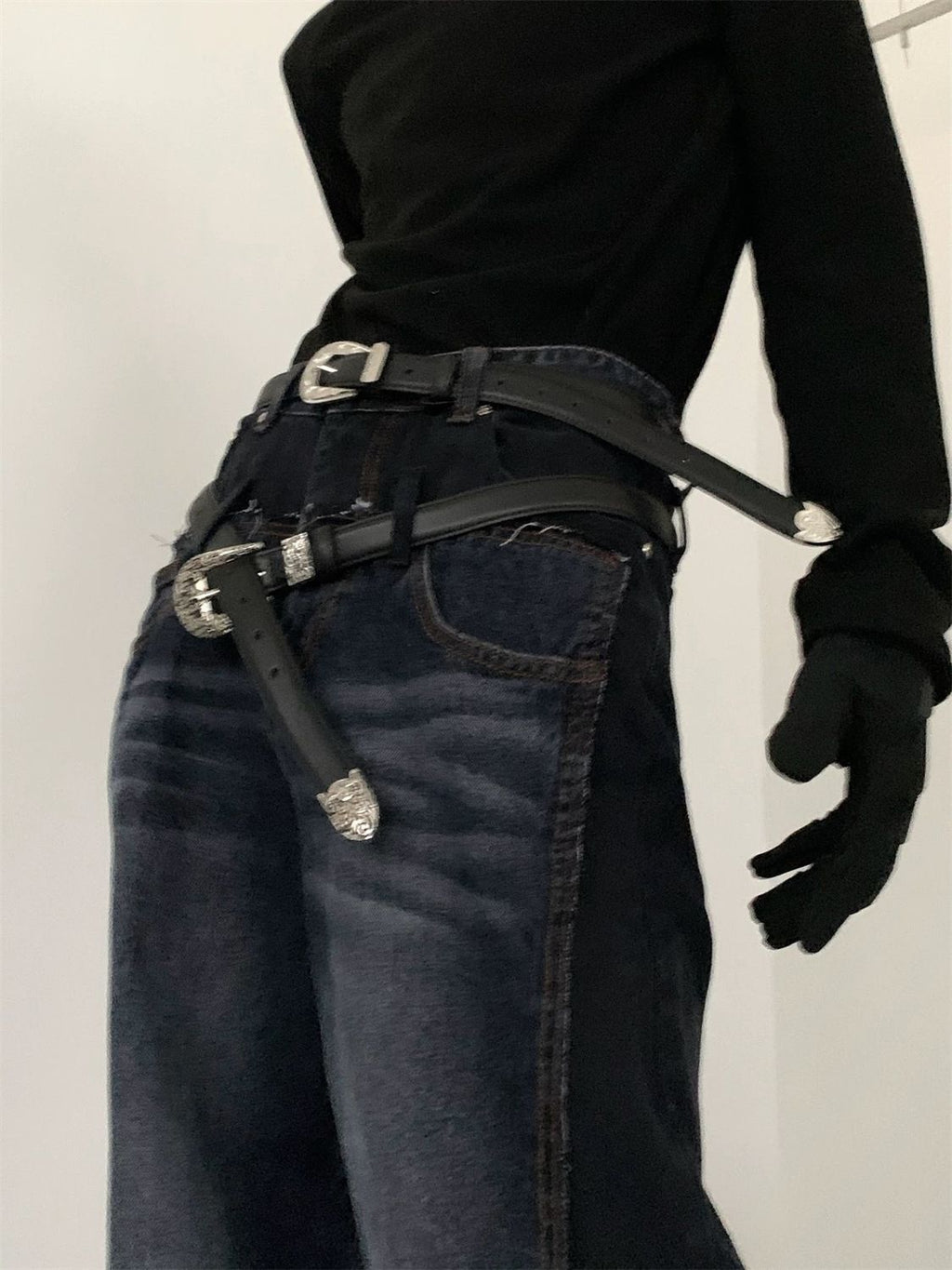 Akiyama Style Leather Belt Engraved Western Metal Buckle Waist Belt