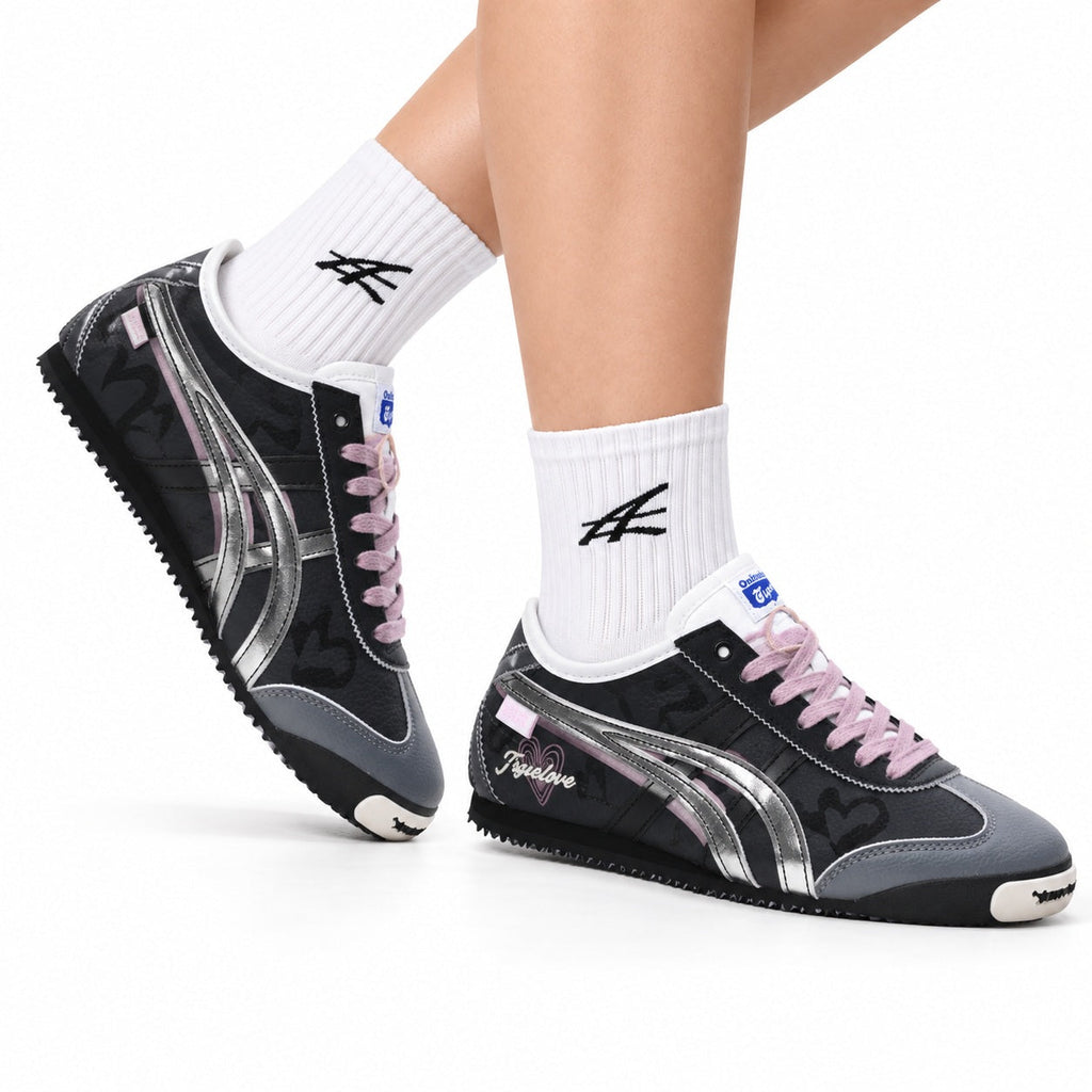 Onitsuka Tiger Retro Low Top Black Pink Silver Unisex Shoes Style 25